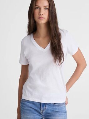 Madewell The Easy Crop V-Neck Tee in Soft Slub White Size S NWT Made In Peru